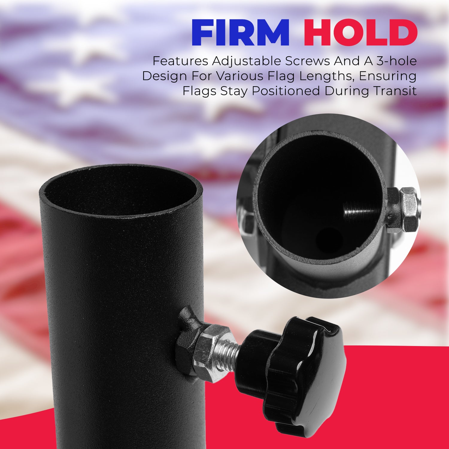 Hitch Mount 3 Flag Pole Holder Bracket For 2'' Trailer Truck Receivers Travel