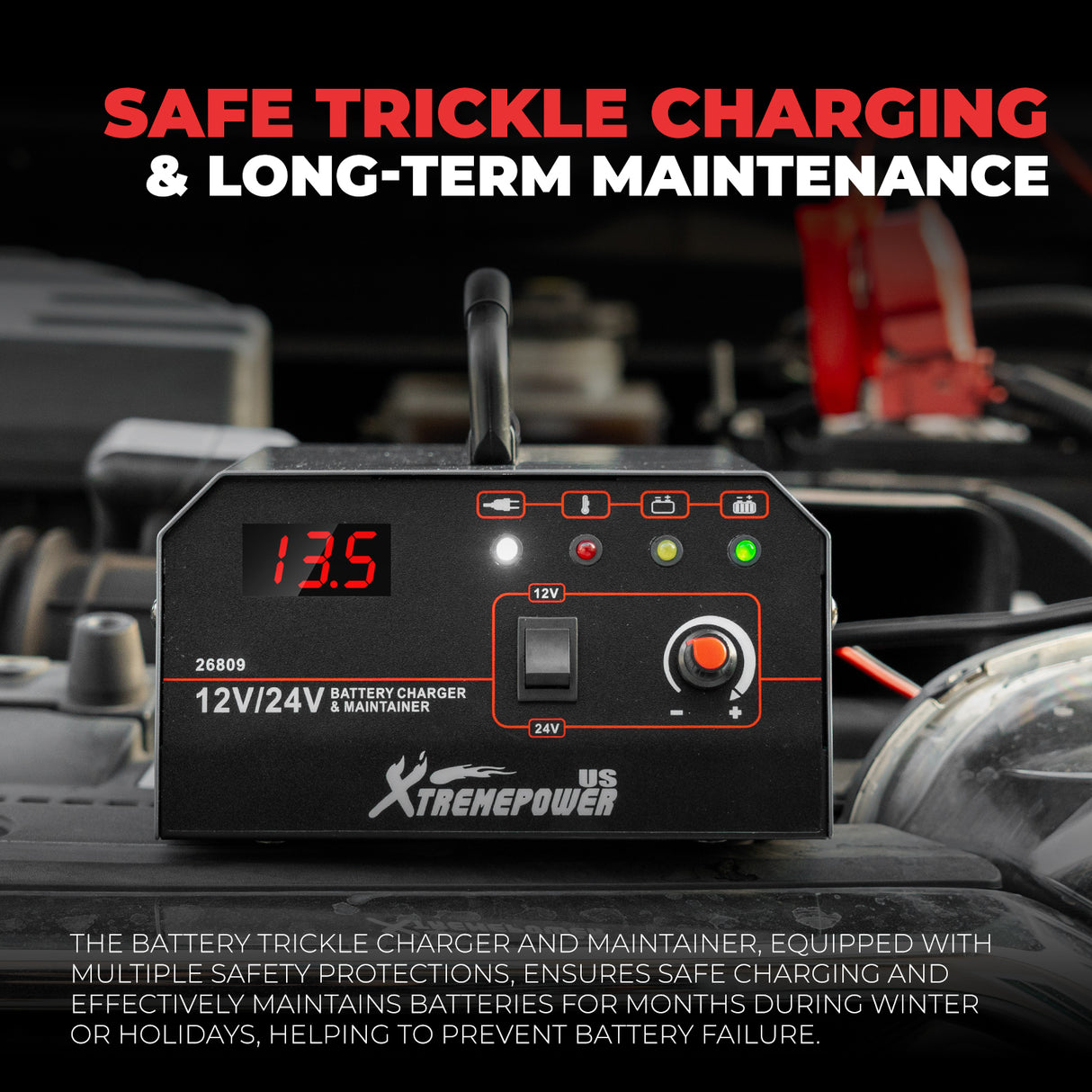 XtremepowerUS 330W Smart Car Battery Charger Booster 12V/24V AGM Trickle Charger