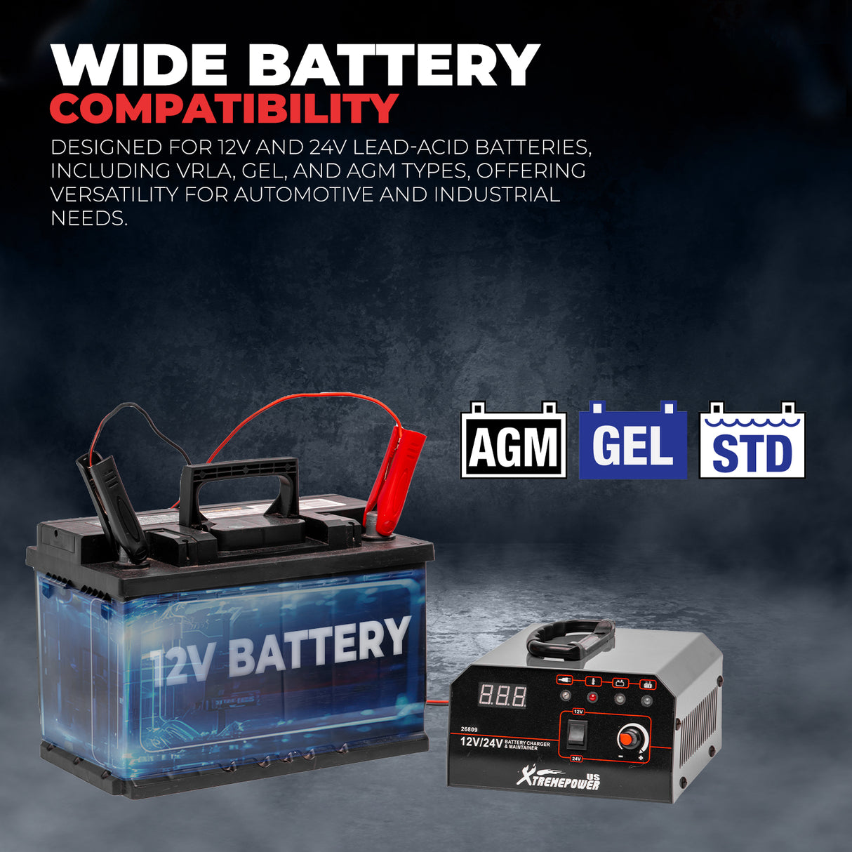 XtremepowerUS 330W Smart Car Battery Charger Booster 12V/24V AGM Trickle Charger