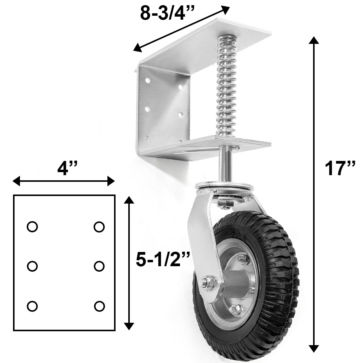 Stark USA Universal 8" Spring-Loaded Gate Wheel Caster Flat-Free Tire Swivel