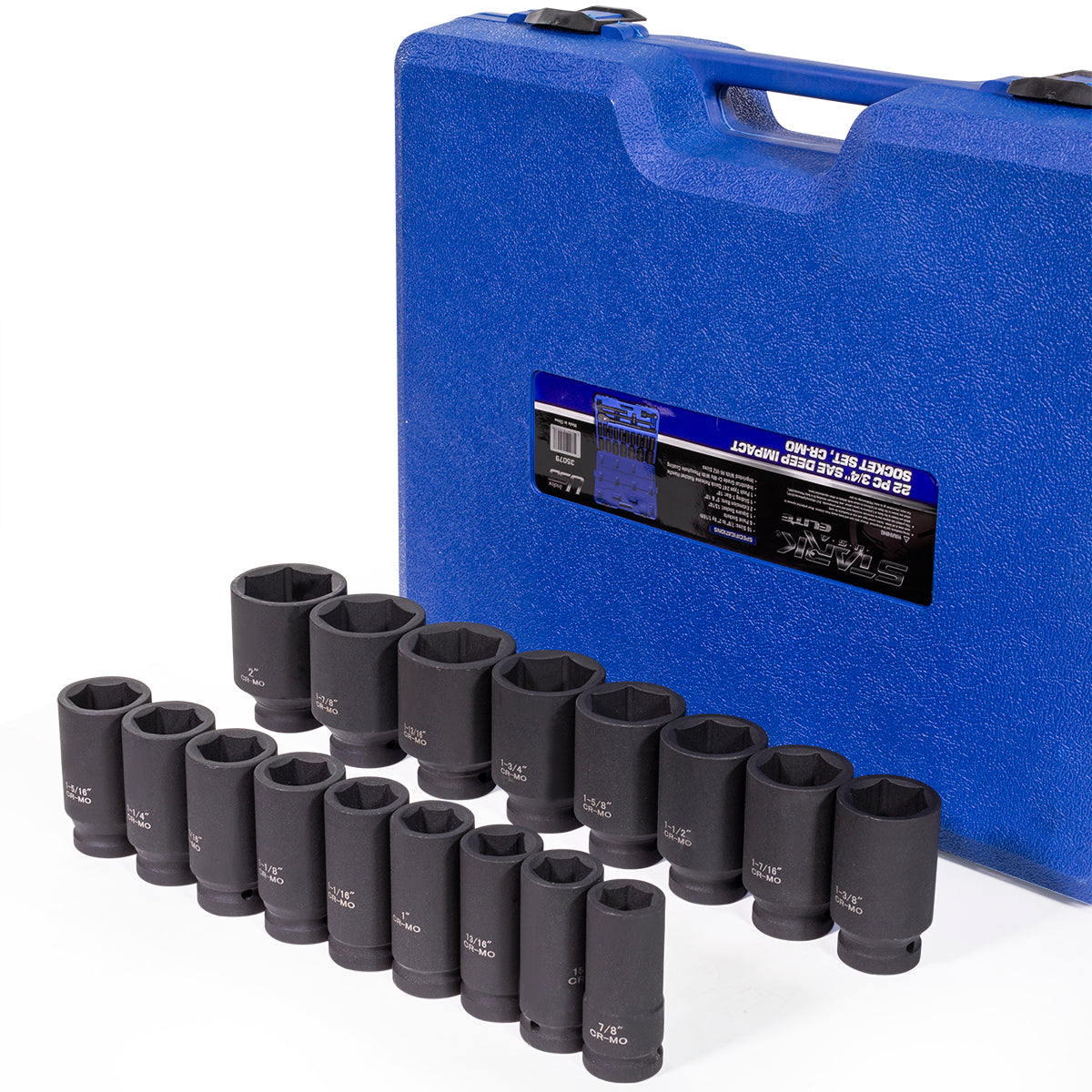 Stark USA 22-Pieces Socket Set 3/4" Drive Deep SAE Cr-Mo Extension Bar Sliding