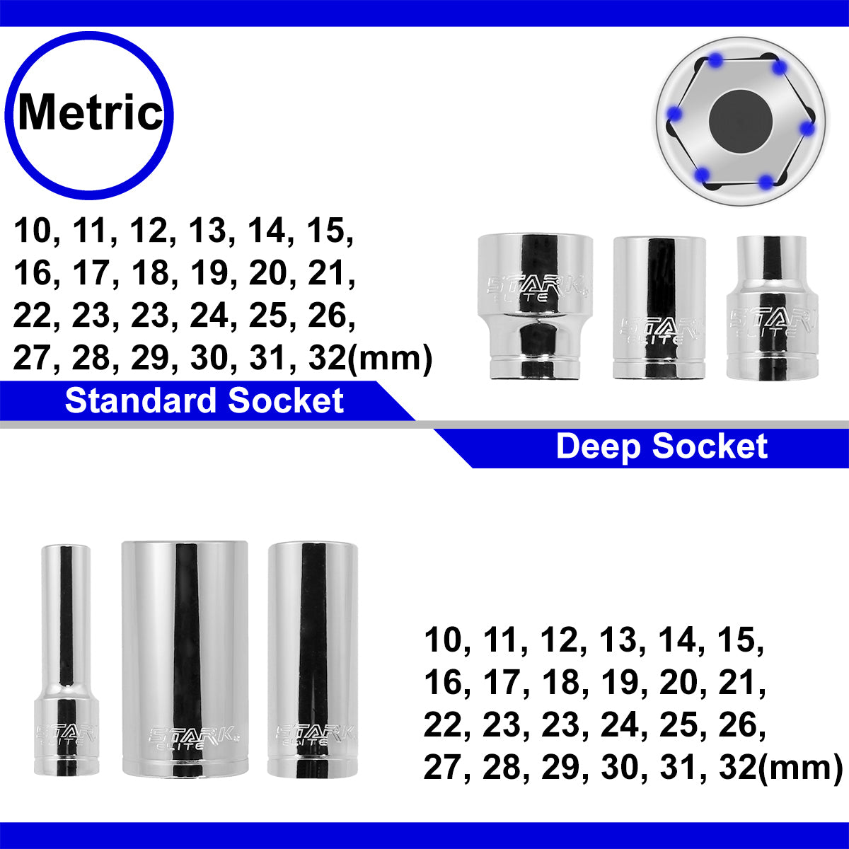 Stark USA 84PCS 1/2" DR Master Socket Standard Deep SAE MM Ratchet Extension