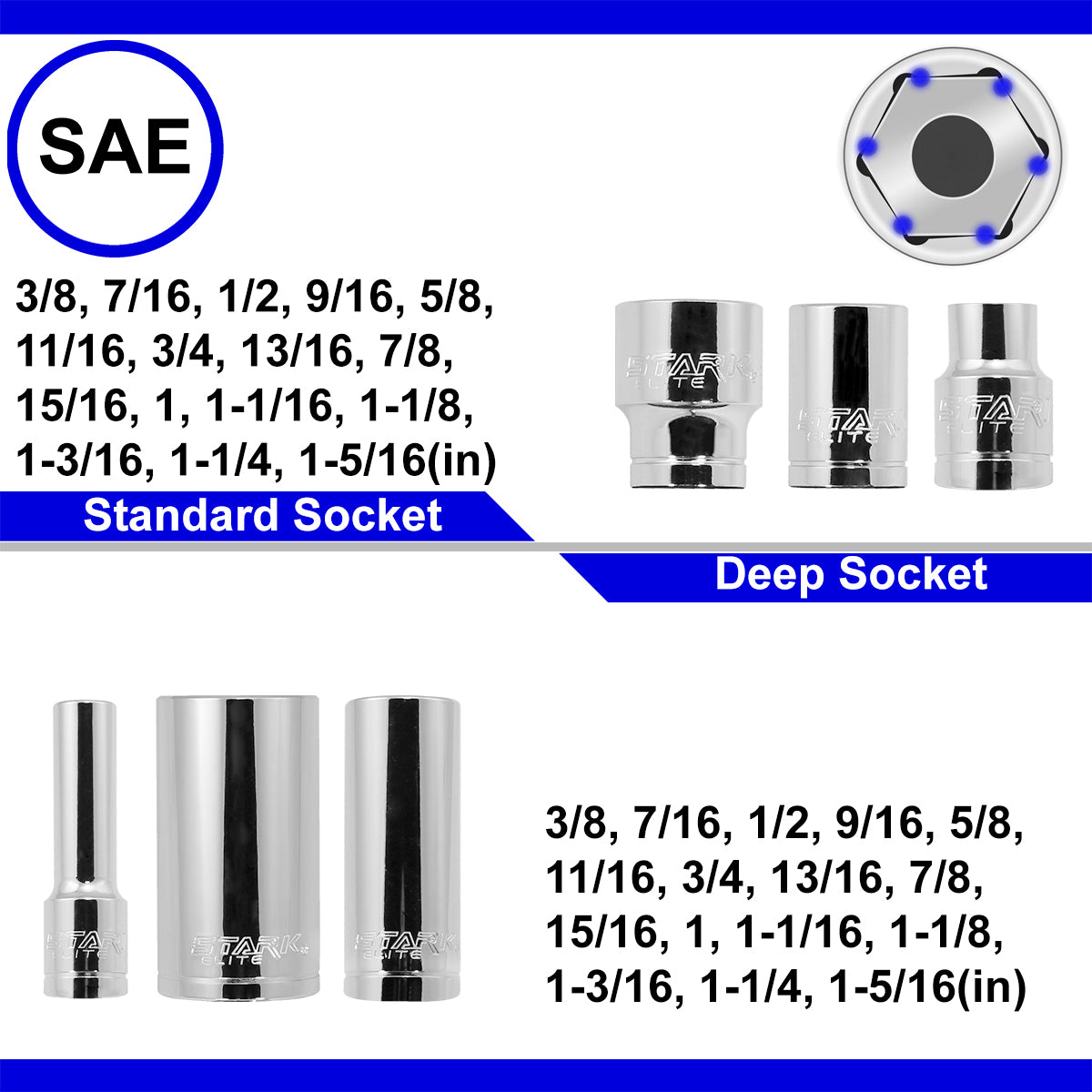 Stark USA 84PCS 1/2" DR Master Socket Standard Deep SAE MM Ratchet Extension