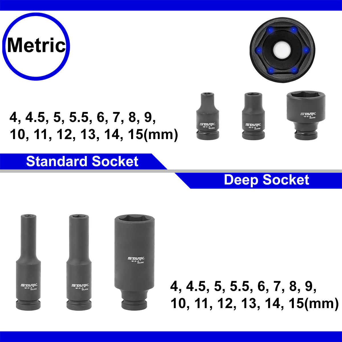Stark USA 53PCS 1/4" DR Deep & Shallow Socket SAE/Metric Extension Bar Ratchet