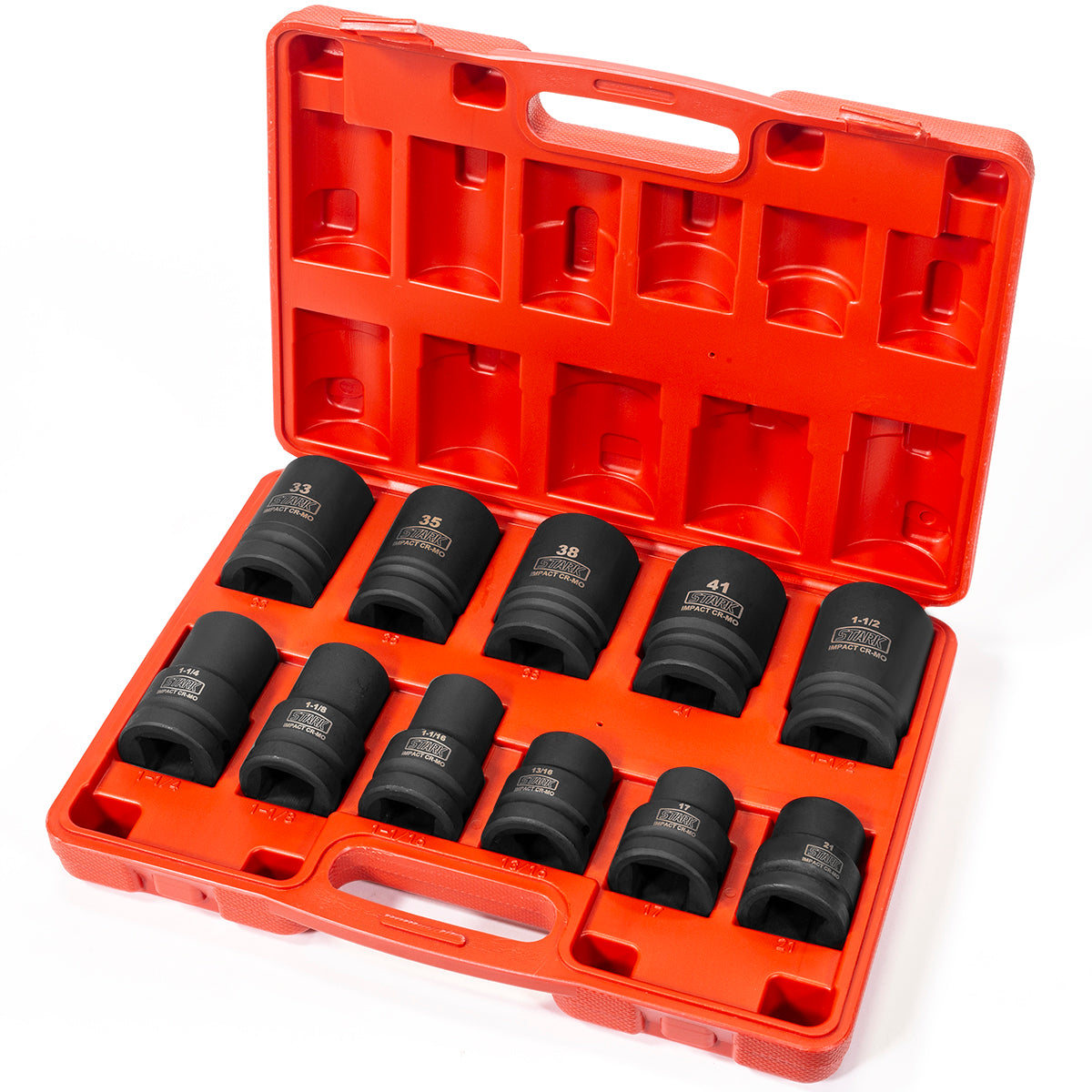 Stark USA 11-PC Deep Socket Set Truck Wheel 1" Drive Impact Metric SAE Cr-Mo