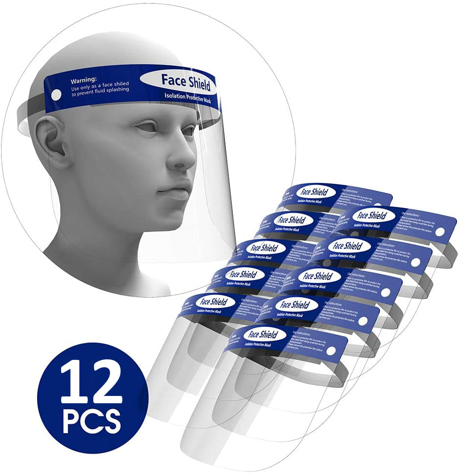12-pcs Face Shield Screen Safety Protective Eye Splash Proof Full Head-Mounted