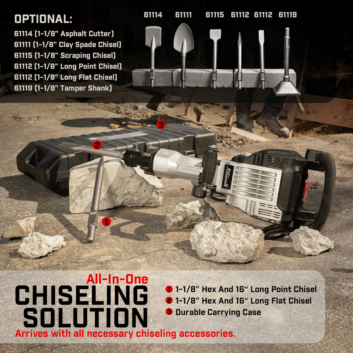 XtremepowerUS 3600W Electric Jack Hammer Demolition Concrete Breaker 2 Chisel