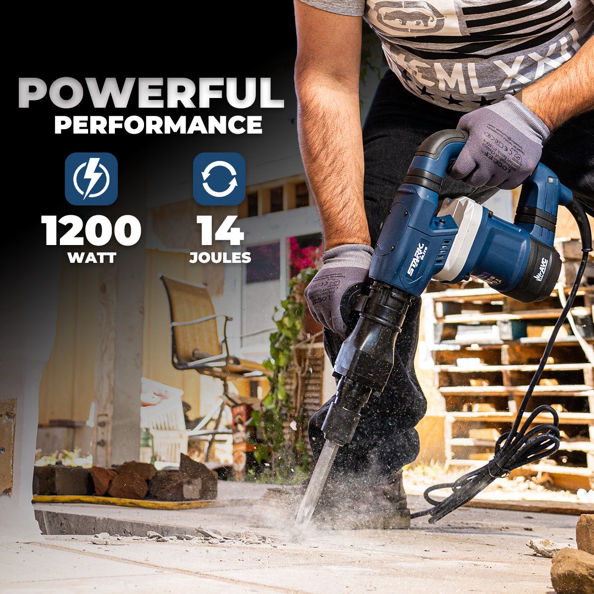 Stark USA 1200W Demolition Chipping Hammer Anti-Vibration Handle W/ Chisel Set