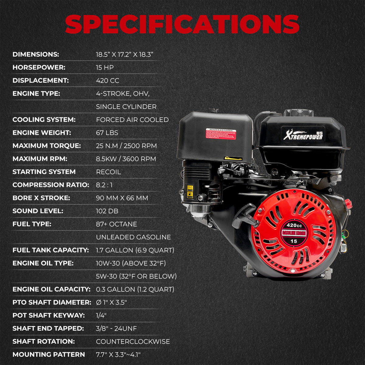 XtremepowerUS 15HP Go Kart Log Splitter Gas Power Engine Motor Replacement
