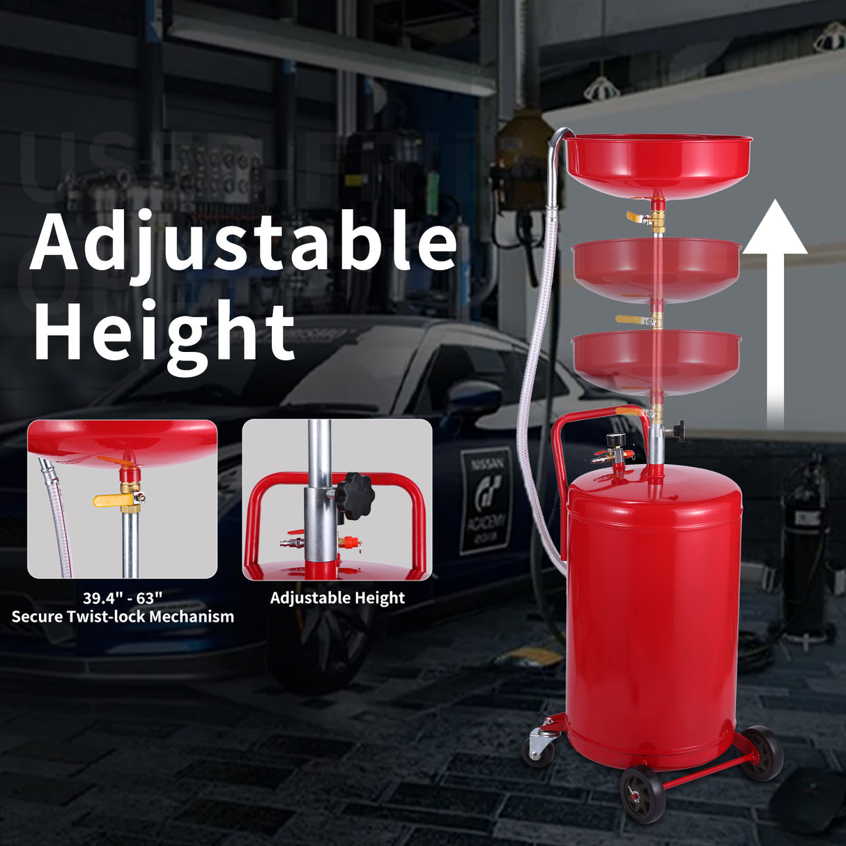 XtremepowerUS Oil Drain Container 20 Gallon Tank Air Operated Drainer Pan, Red