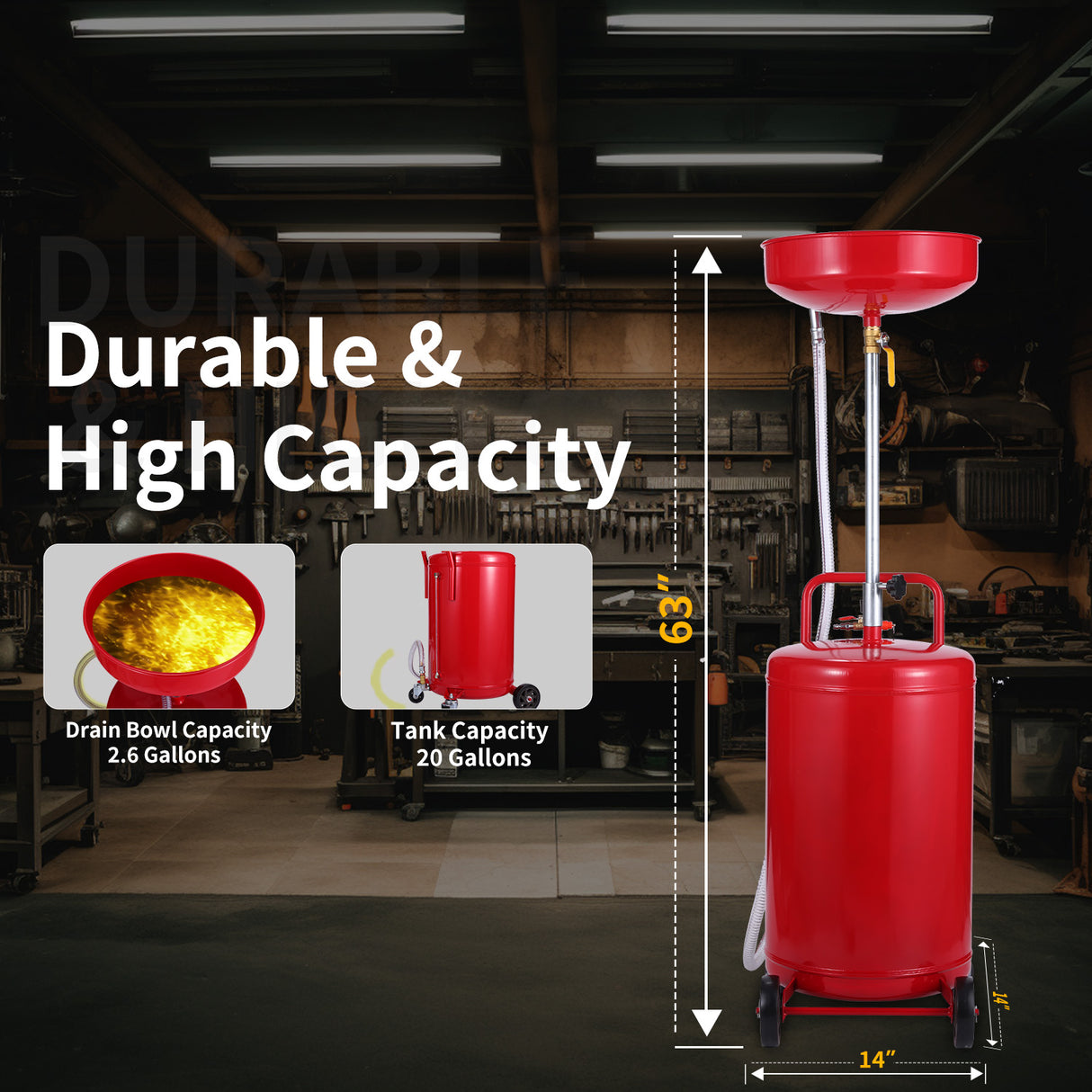 XtremepowerUS Oil Drain Container 20 Gallon Tank Air Operated Drainer Pan, Red