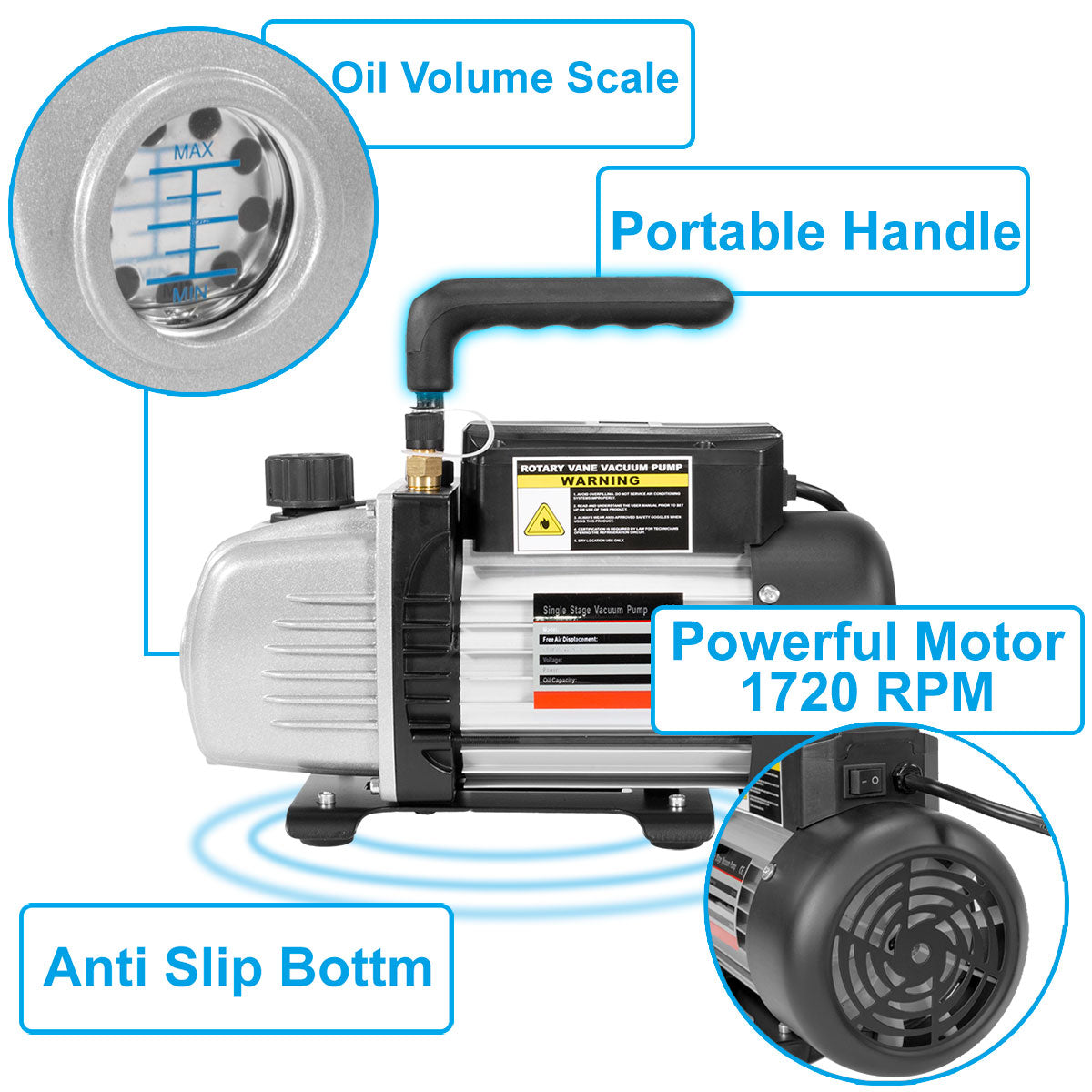 XtremepowerUS Single-Stage 3CFM Rotary Vane Deep Vacuum Pump 1/4HP HVAC AC Air