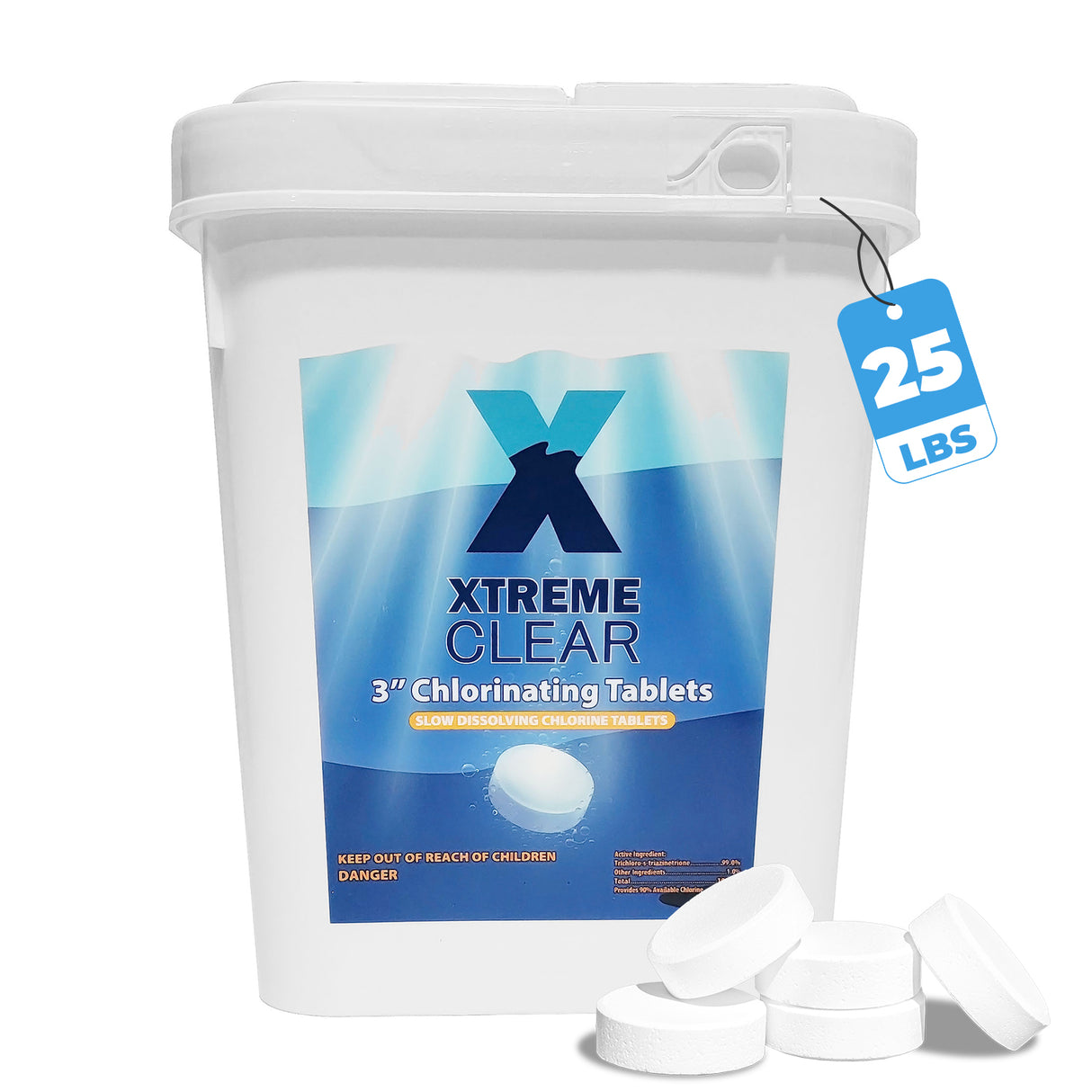 Xtremeclear 3" Stabilized Chlorine Tablets for Swimming Pool, Hot Tubs 25 lbs