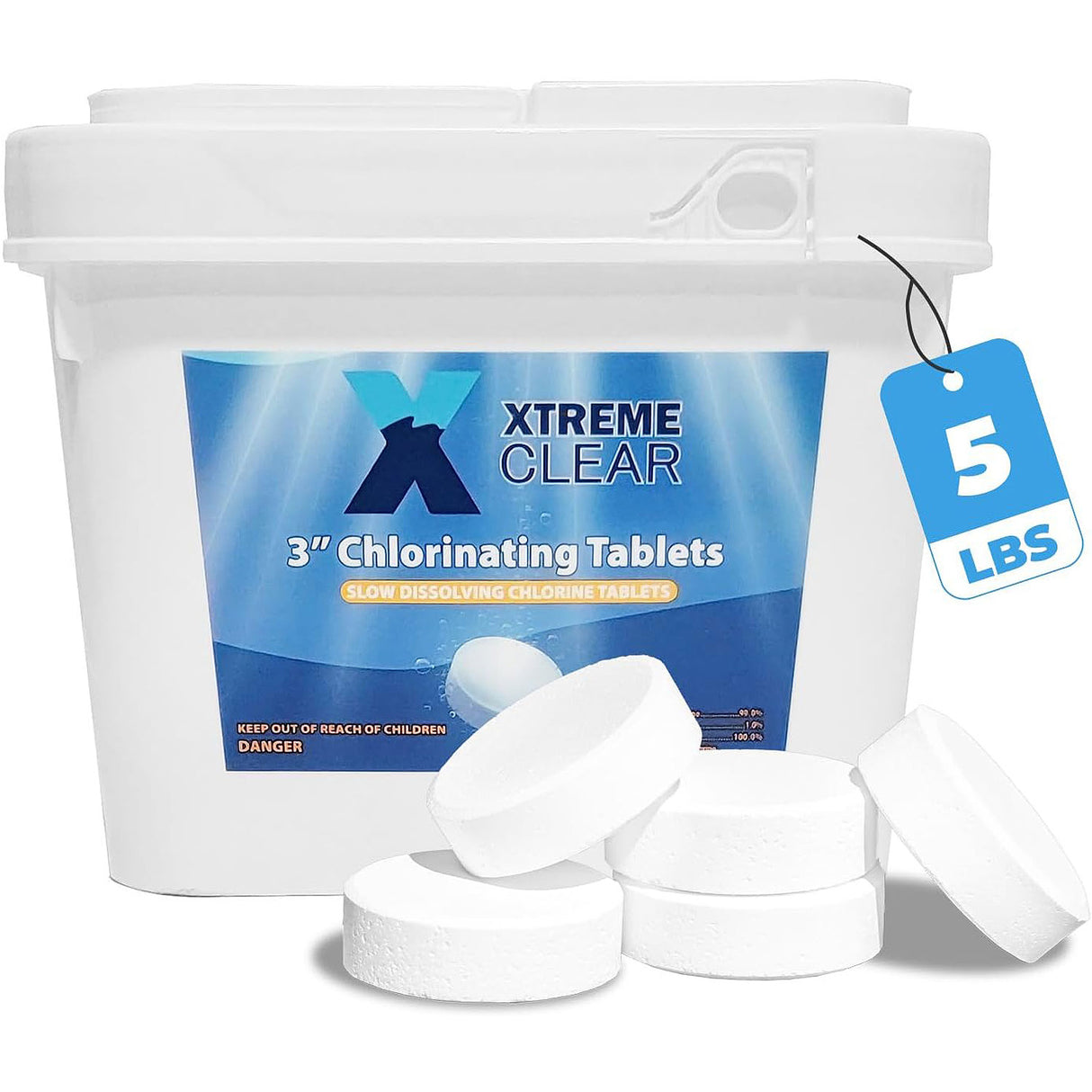 Xtremeclear 3" Stabilized Chlorine Tablets Swimming Pool Spa Hot Tub, 5 Pounds