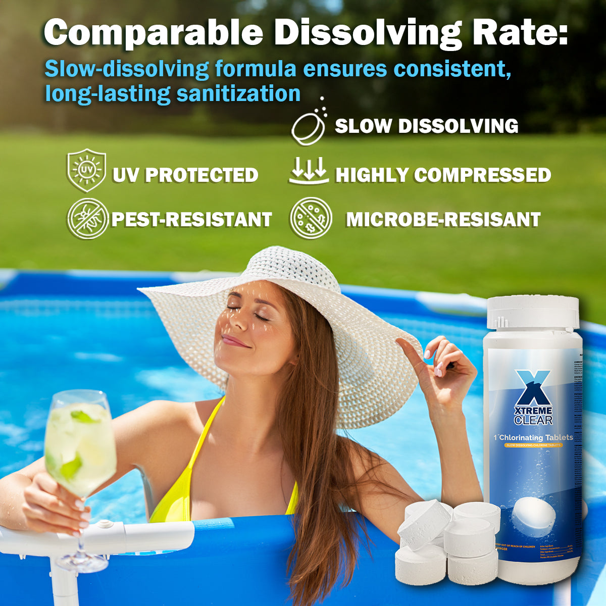 Xtremeclear 2PCS 1" Stabilized Chlorine Tablets Swimming Pool Spa Hot Tub 1.5lbs