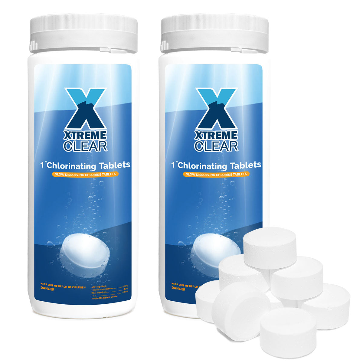 Xtremeclear 2PCS 1" Stabilized Chlorine Tablets Swimming Pool Spa Hot Tub 1.5lbs