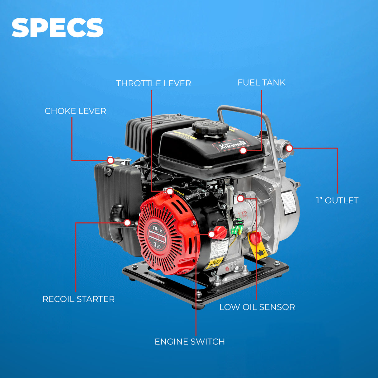 XtremepowerUS Portable 79CC Gas Gasoline Water Pump 3HP 4-Stroke Engine 36GPM 1-Inch