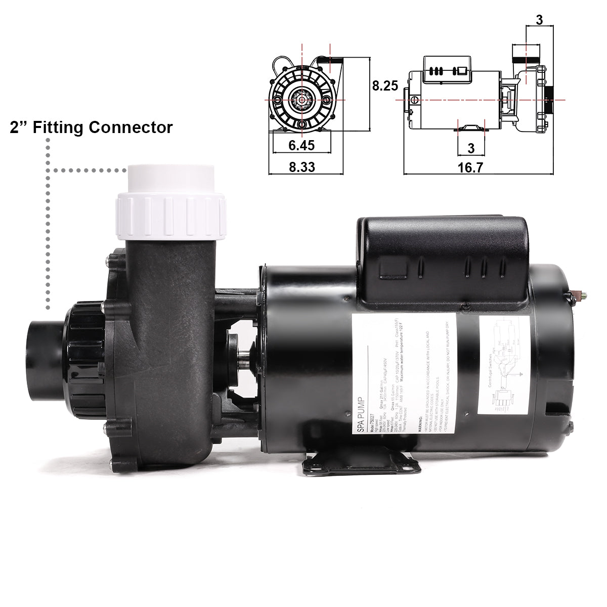 2.0HP Spa Pump 2-Speed Motor Hot Tub Pump 2" Discharge Intake 220V Circulating
