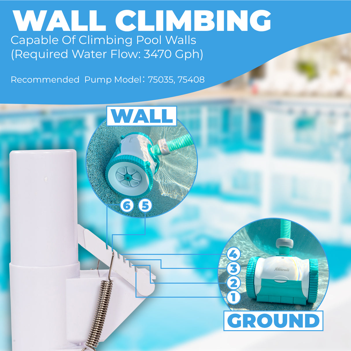 Automatic Suction Pool Cleaner Include Hose Wall Climb for Inground Swimming Pool