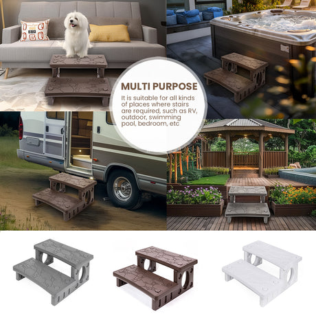 XtremepowerUS Multi-Purpose 2-Step Spa Hot Tub Pool RV Campers Deck Steps, Grey