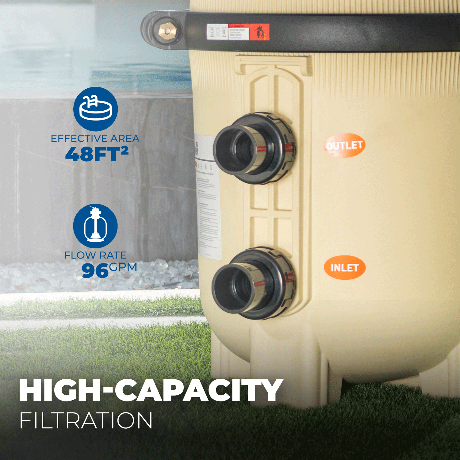 XtremepowerUS Maximum Clean Inground Swimming DE Pool Filter 48 sq. ft, Beige