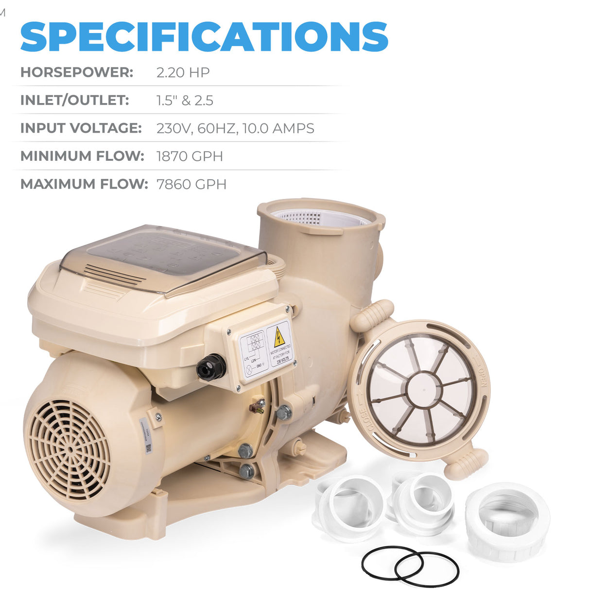 2.2 HP Variable Speed Swimming Pool Pump for Inground Pools 2"