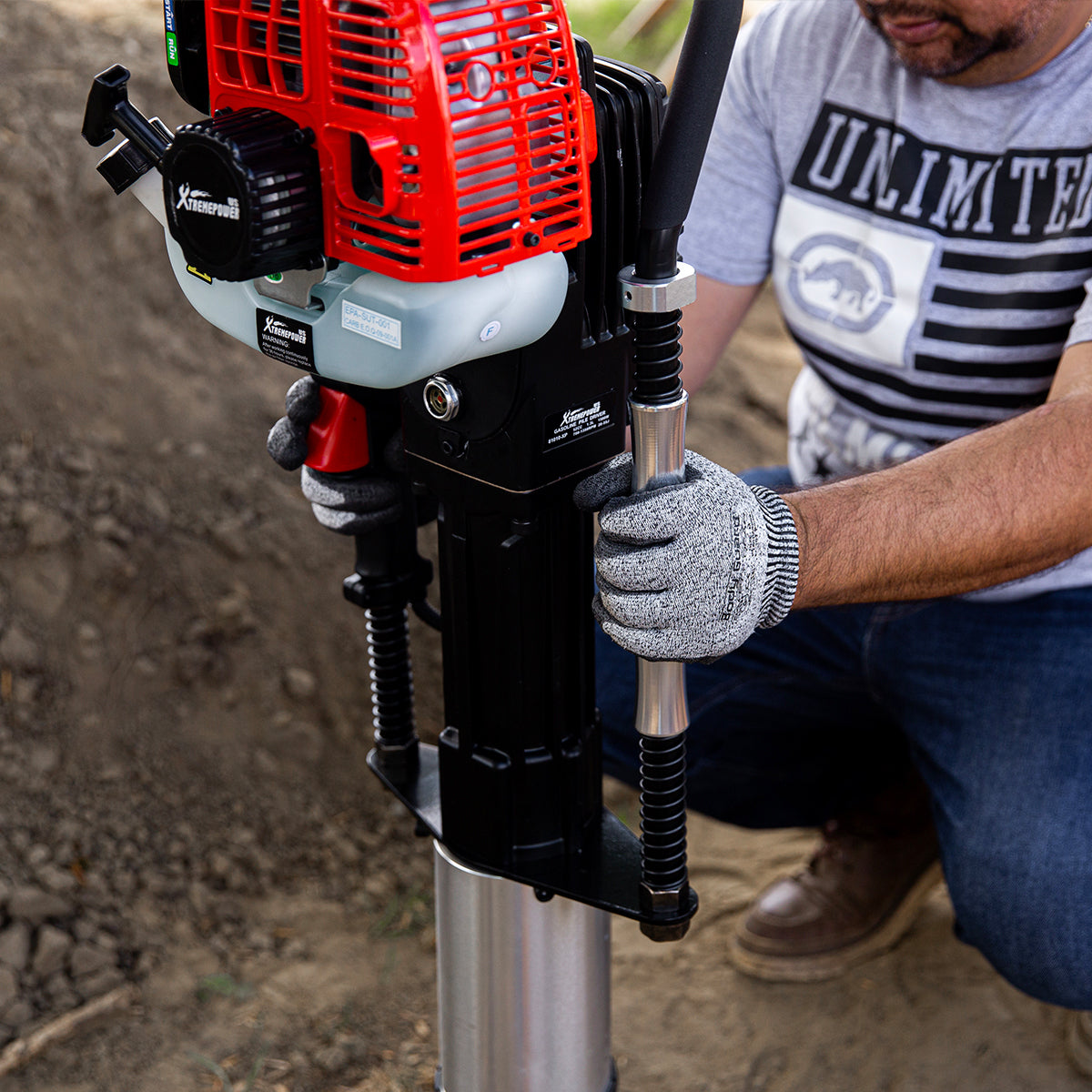 XtremepowerUS Gas-Powered Fence T-Post Driver Engine Gasoline Pile CARB w/ Case