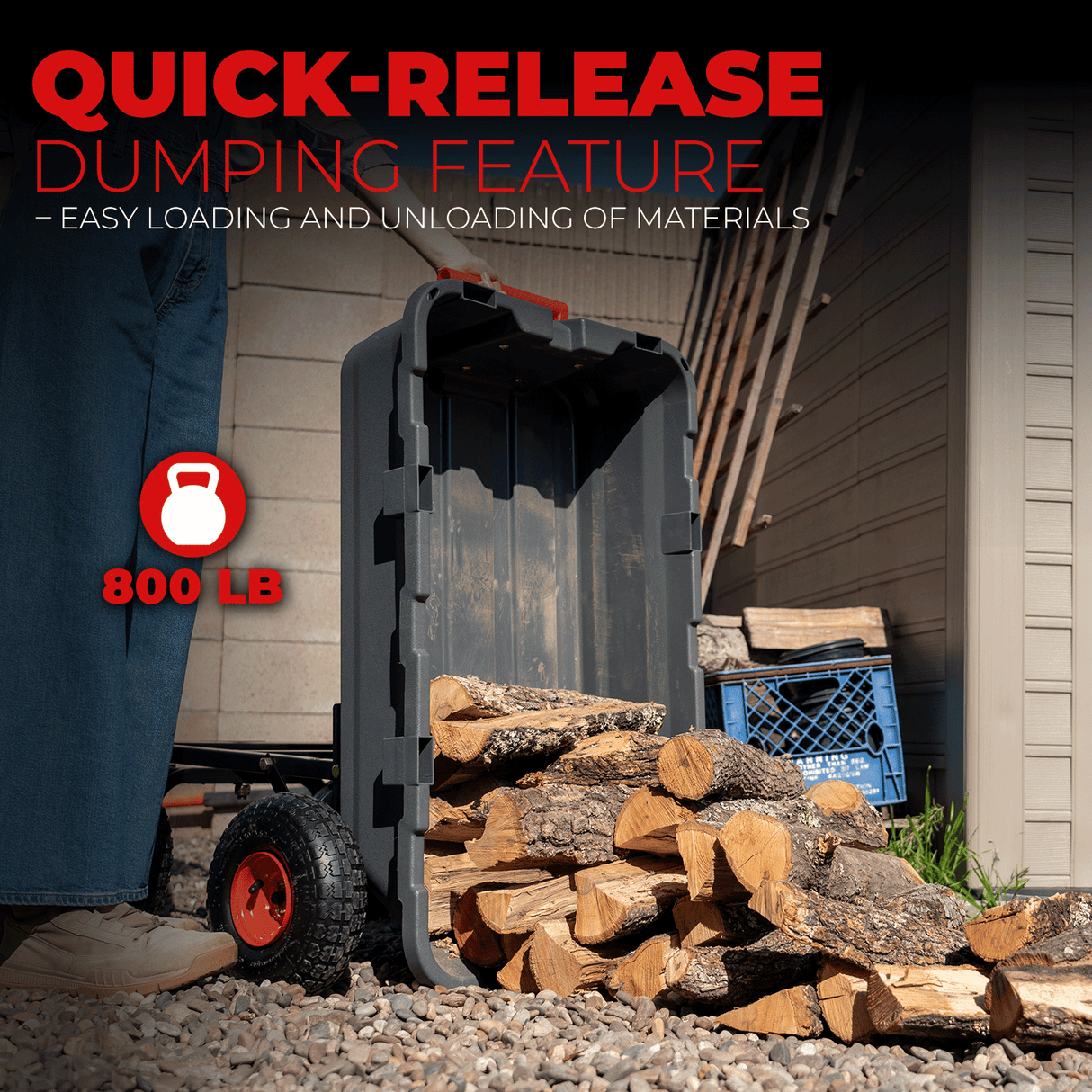 2-in-1 Heavy-Duty Poly Dump Garden Cart, 800-Pound Capacity