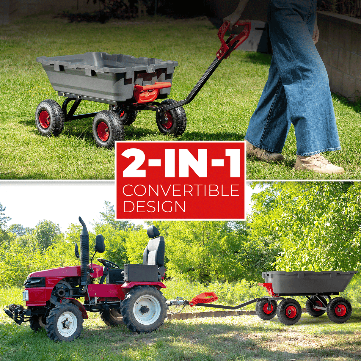2-in-1 Heavy-Duty Poly Dump Garden Cart, 800-Pound Capacity