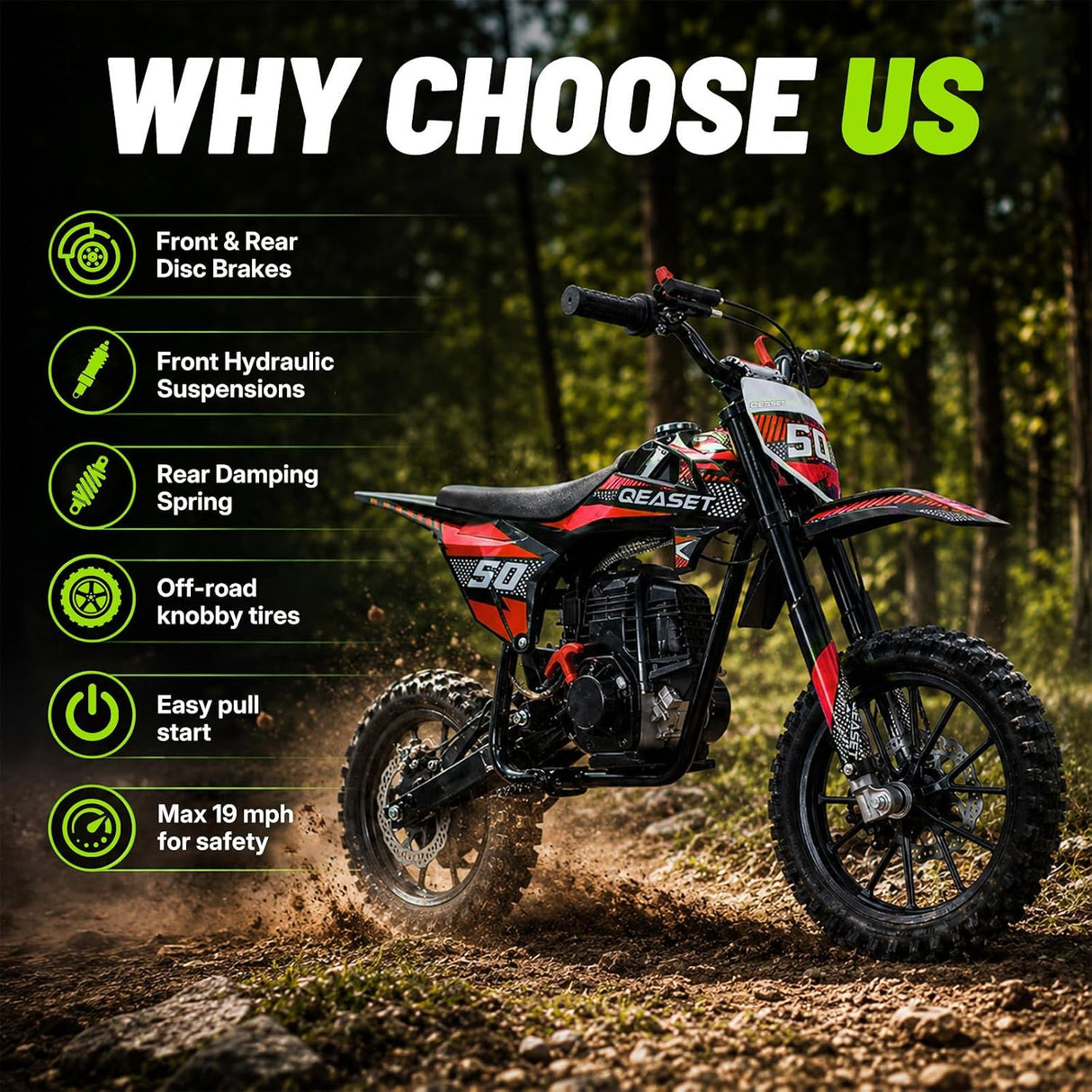 MOSTA Kids Dirt Bike, 4-Stroke Gas Power Mini Dirt Bike with Shock Absorption and Disc Brake