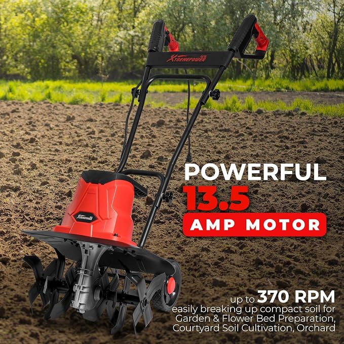 XtremepowerUS 13.5 Amp 370 RPM Electric Garden Tiller 16-Inch Corded Cultivator