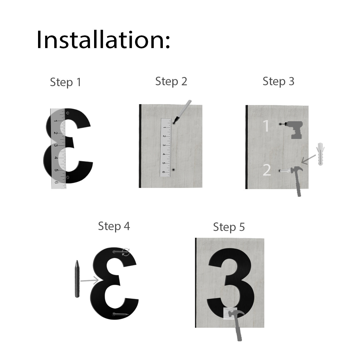 Barton 6" House apt hotel Letter Number Black Stainless Steel Satin 0 to 9 ABCD