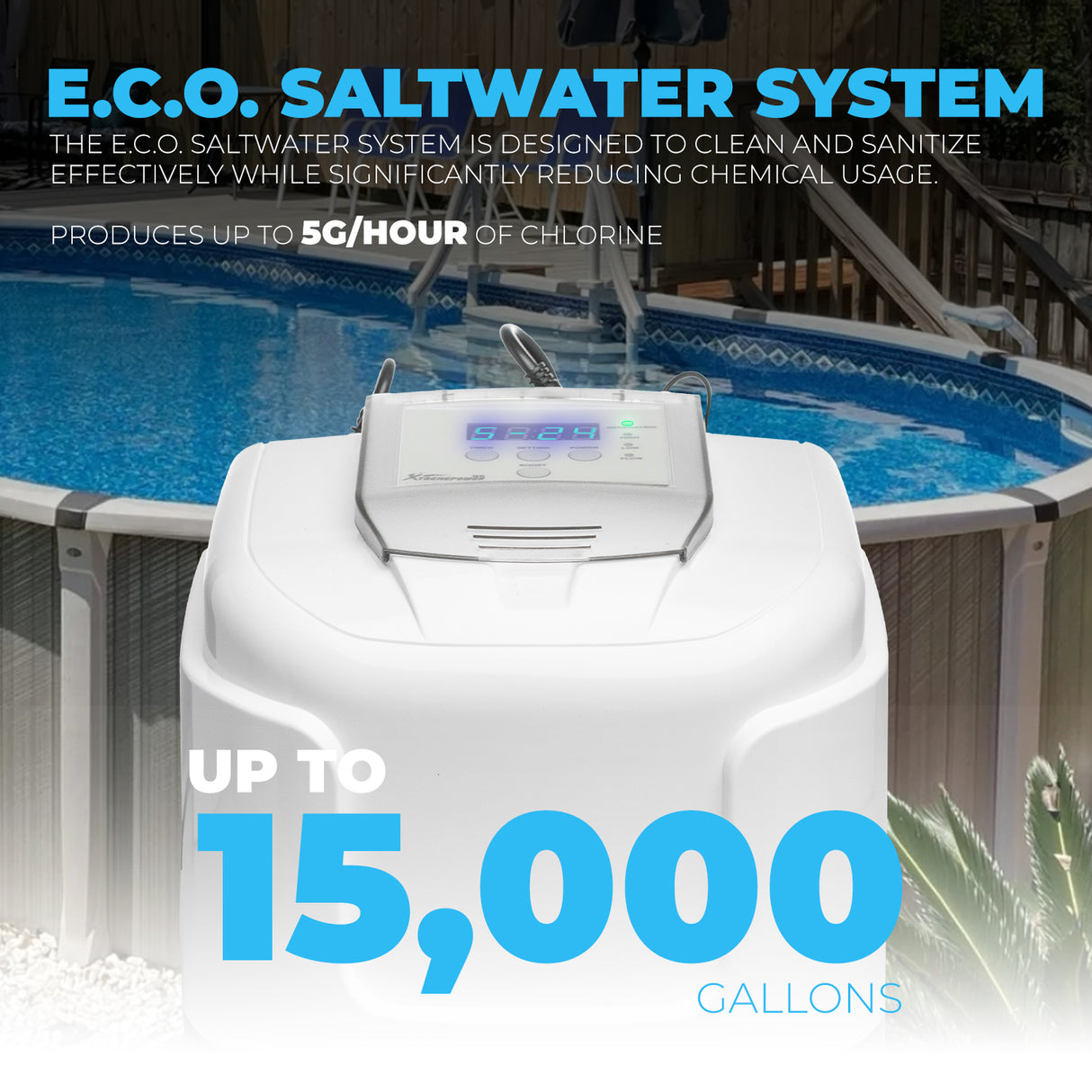 XtremepowerUS Salt water Pool Chlorine System 15,000 Above Ground Pools w/ E.C.O Salt Cell Generator