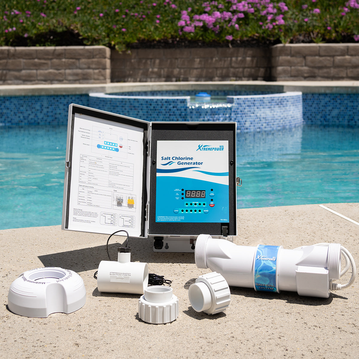 Pool Chlorine Generator System w/ Flow Switch and Salt Cell for 15k Gallon Pool