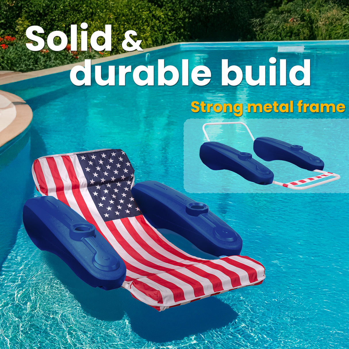 XtremepowerUS American Flag Swimming Pool Floating Chaise Lounge Cushion Cupholder