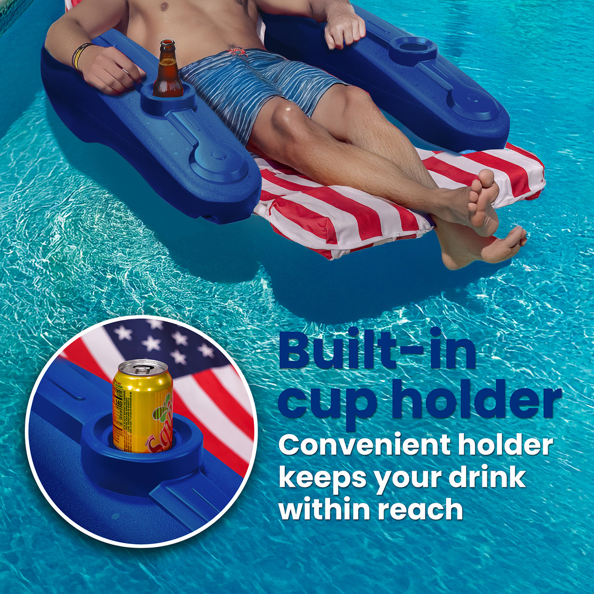 XtremepowerUS American Flag Swimming Pool Floating Chaise Lounge Cushion Cupholder