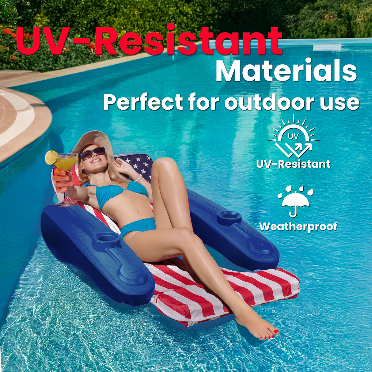 XtremepowerUS American Flag Swimming Pool Floating Chaise Lounge Cushion Cupholder
