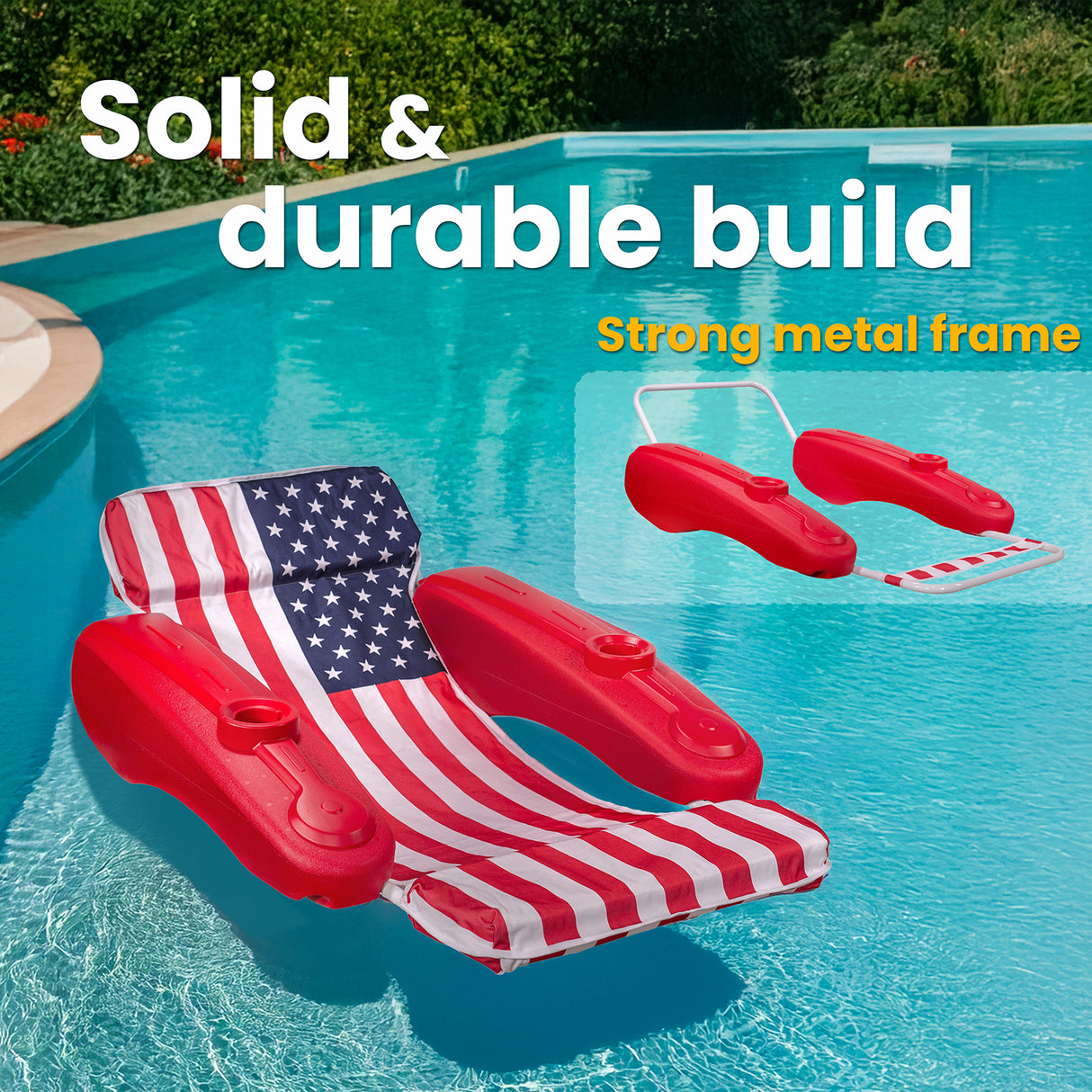 XtremepowerUS American Flag Swimming Pool Floating Chaise Lounge Cushion Cupholder
