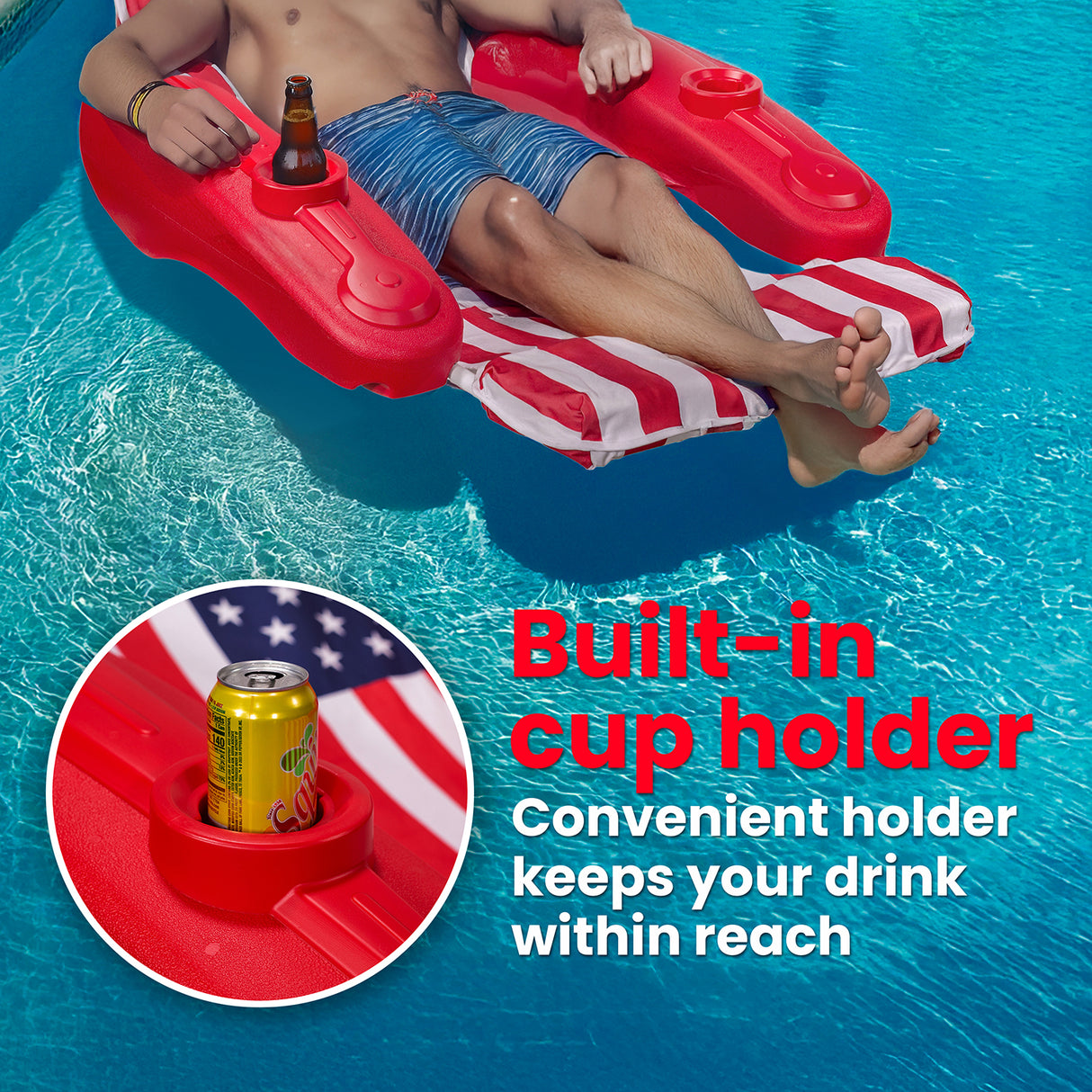 XtremepowerUS American Flag Swimming Pool Floating Chaise Lounge Cushion Cupholder
