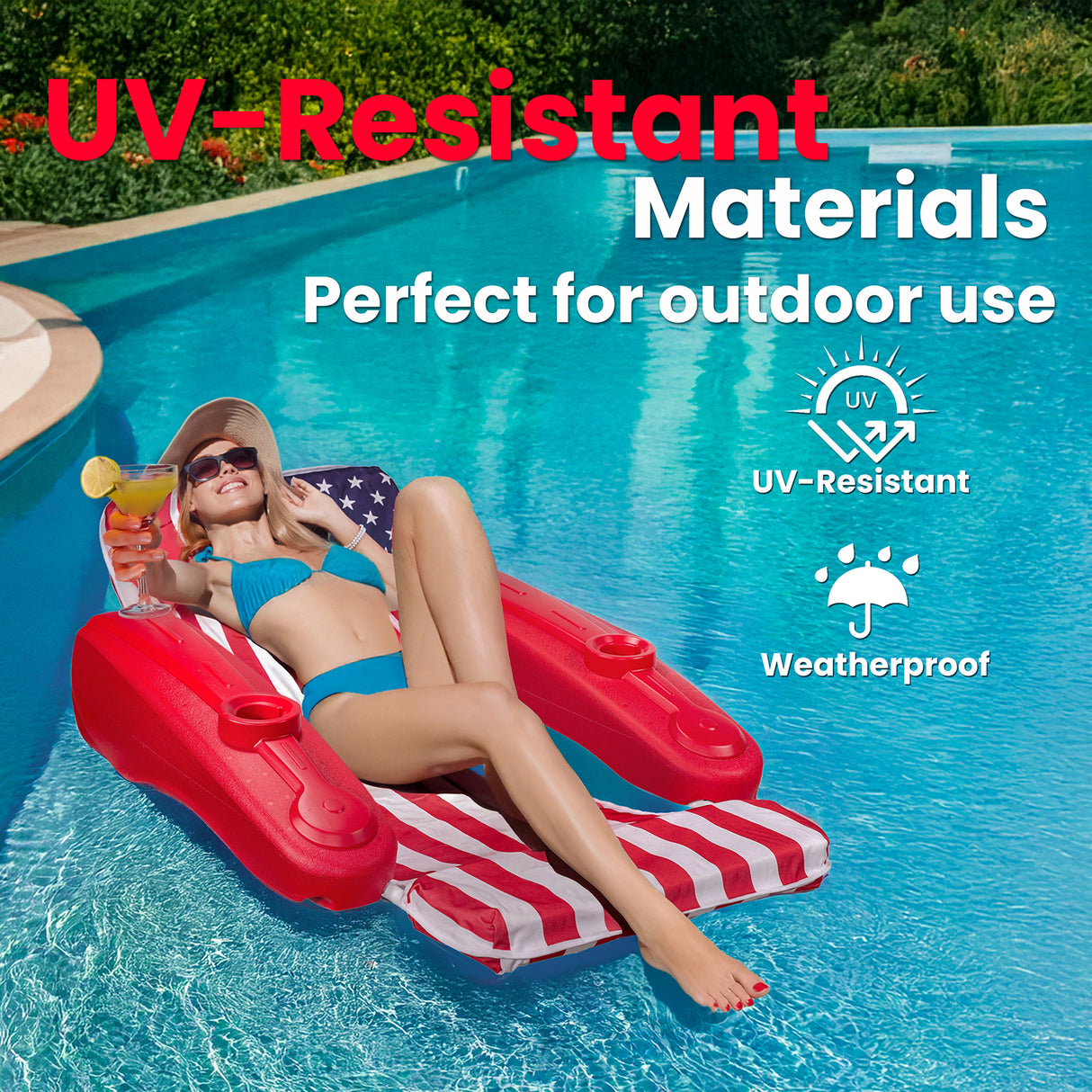 XtremepowerUS American Flag Swimming Pool Floating Chaise Lounge Cushion Cupholder