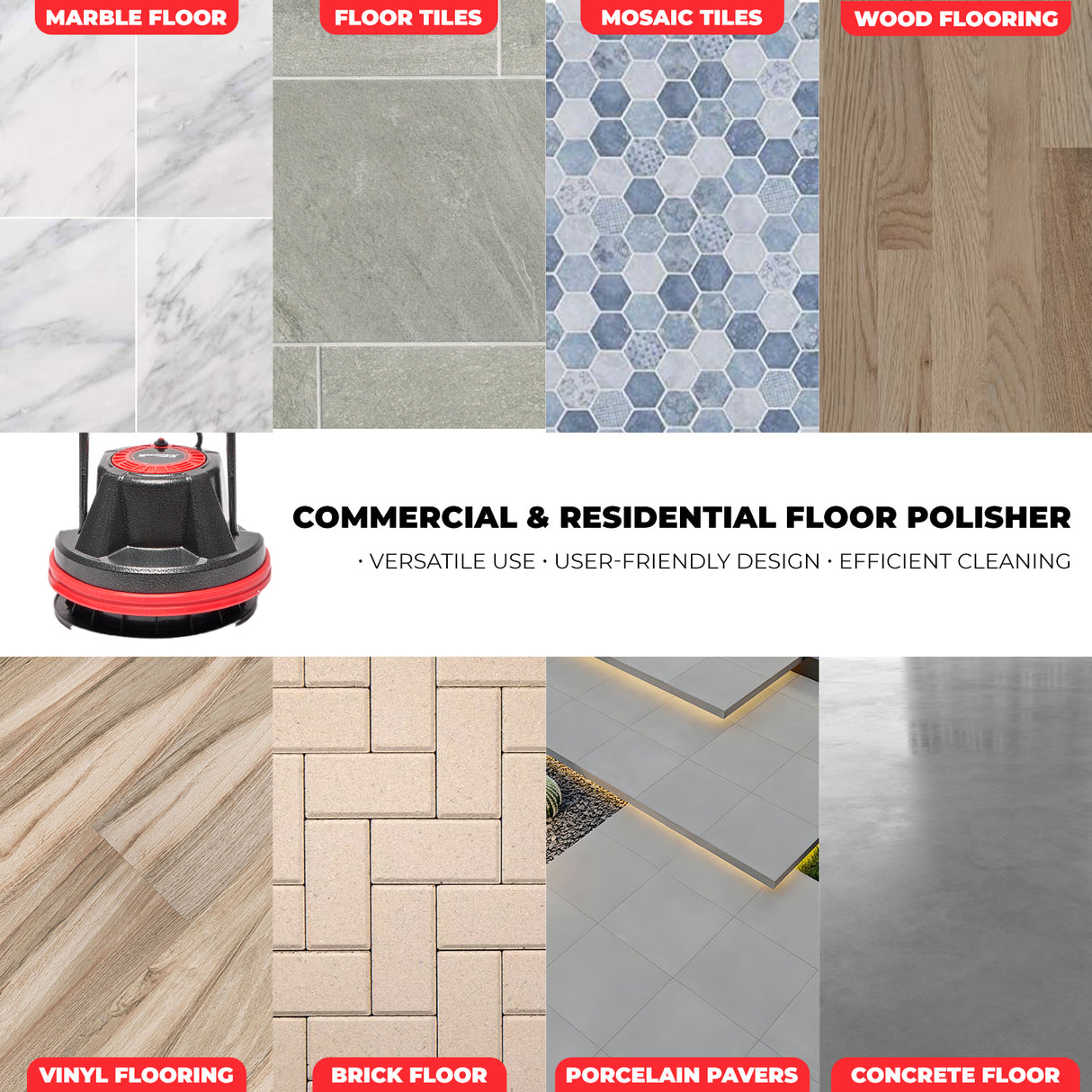 XtremepowerUS 10" Multi-Purpose Floor Polisher Cleaner Machine, 39-ft Power Cord