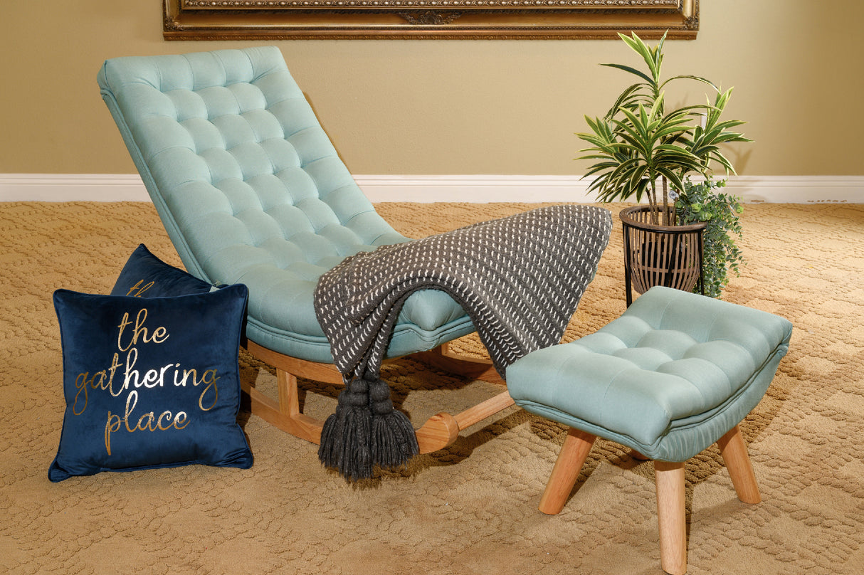 Barton Rocking Lounge Chair Relaxing Button Tufted Wood Leg W/ Footrest Stool