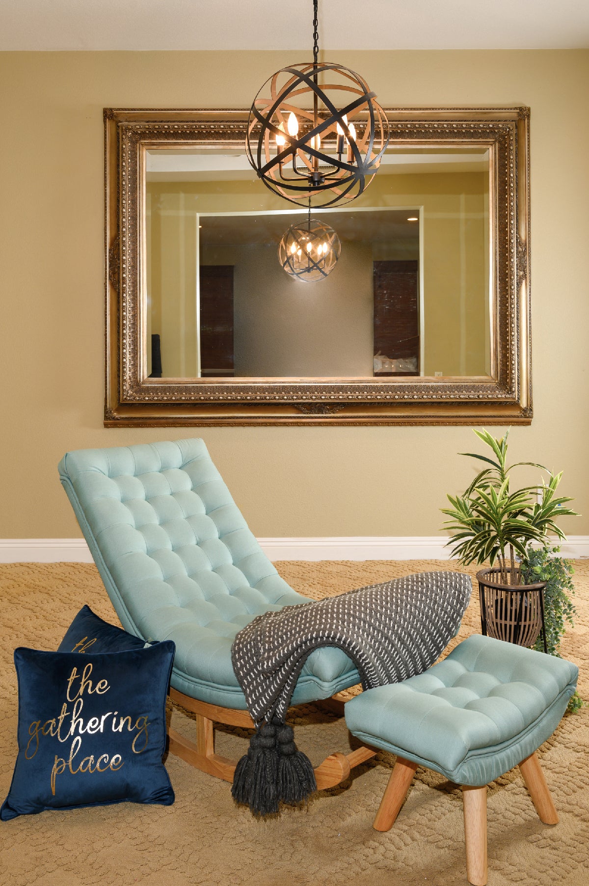 Barton Rocking Lounge Chair Relaxing Button Tufted Wood Leg W/ Footrest Stool