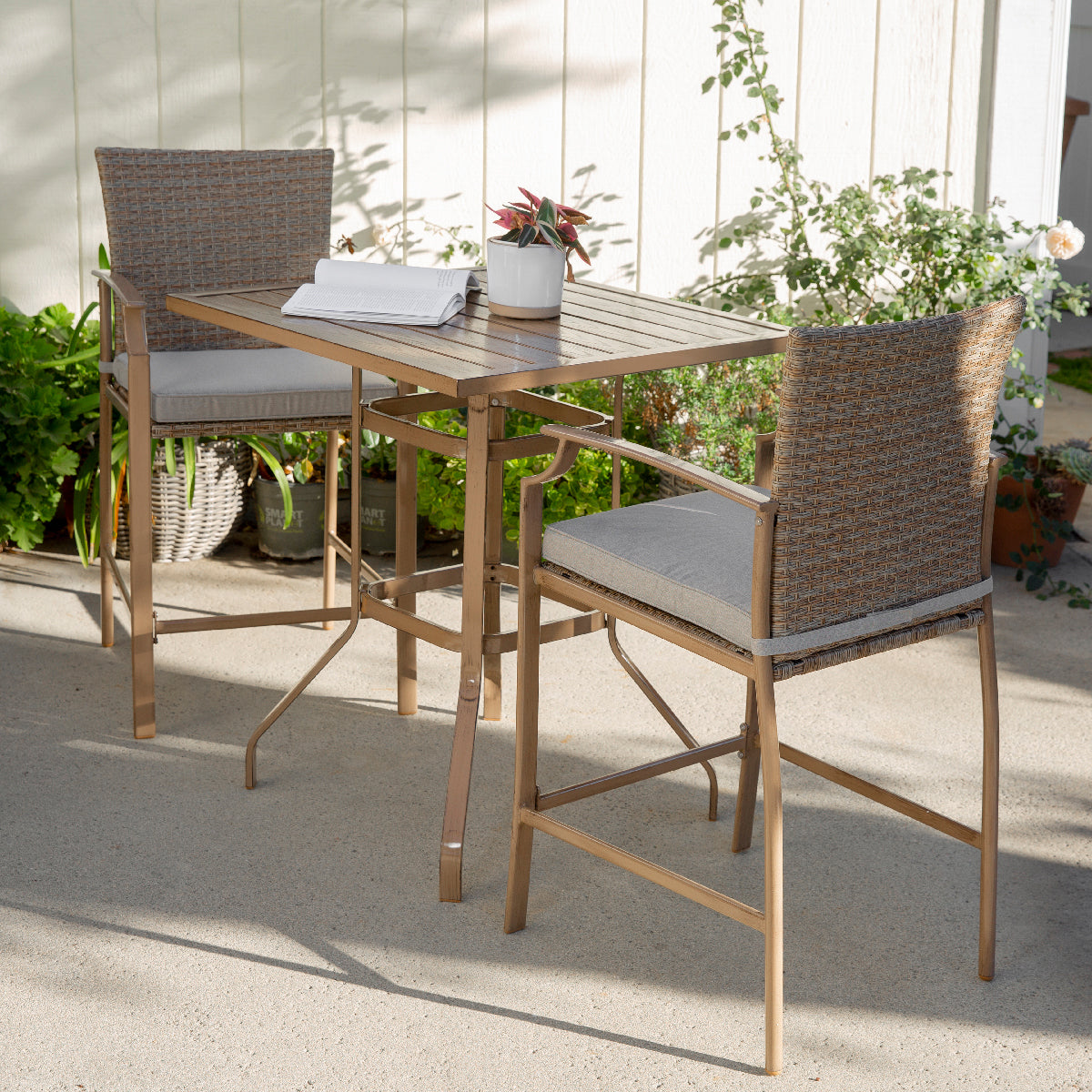 Barton 3-Piece Outdoor Bar Table & Stools All-Weather Patio Bistro Cushioned Bar