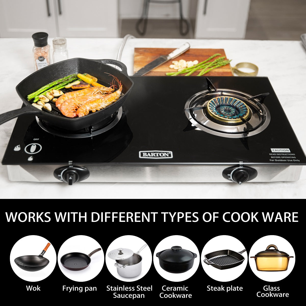 XtremepowerUS 25,516 BTU Dual Burner Stove With Auto Ignition Glass Top Stove