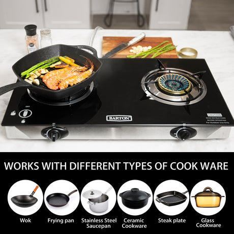 XtremepowerUS 25,516 BTU Dual Burner Stove With Auto Ignition Glass Top Stove
