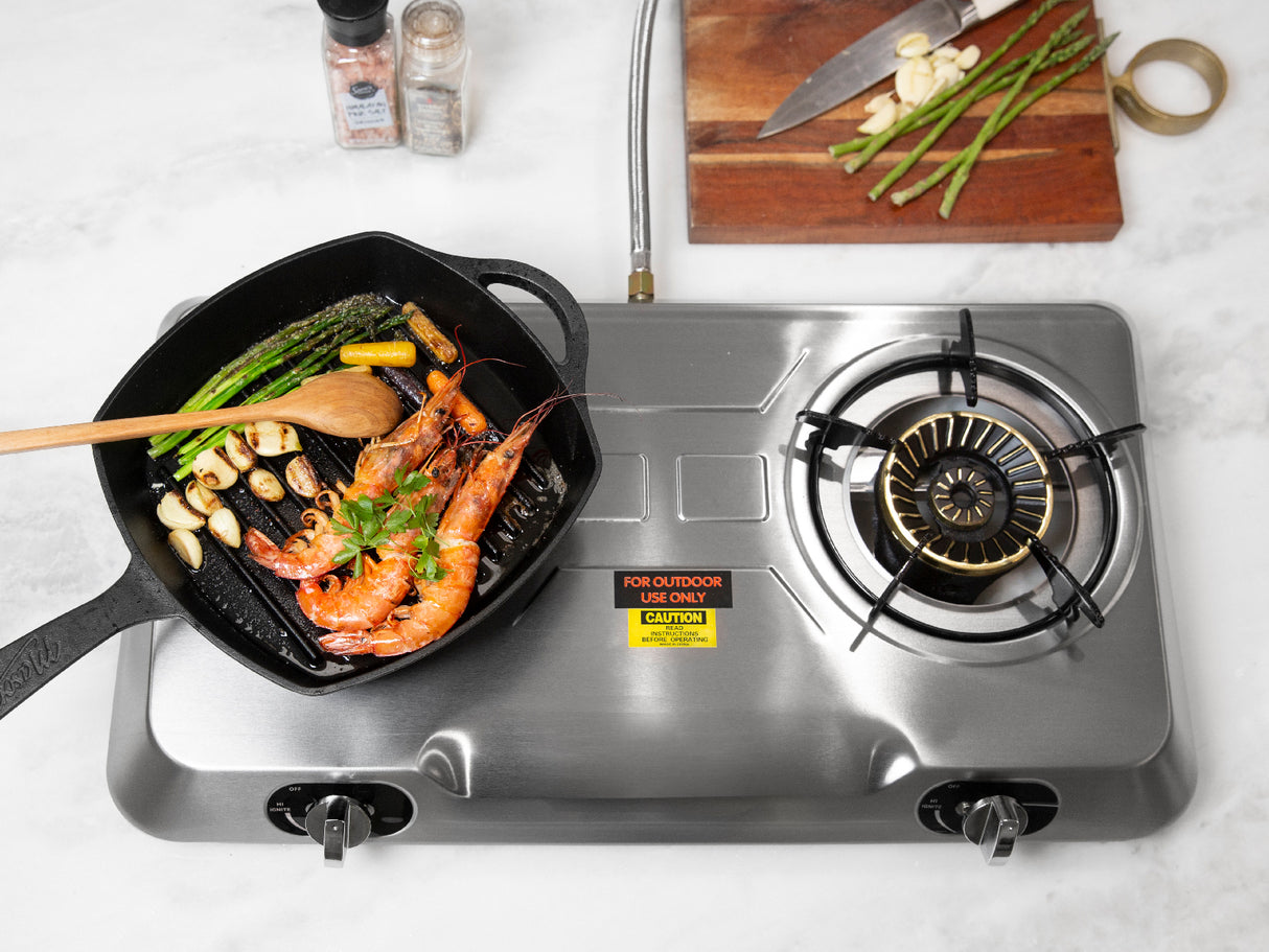 XtremepowerUS 25,516BTU Double Burner Stove Auto Ignition Cooktop Propane Hose