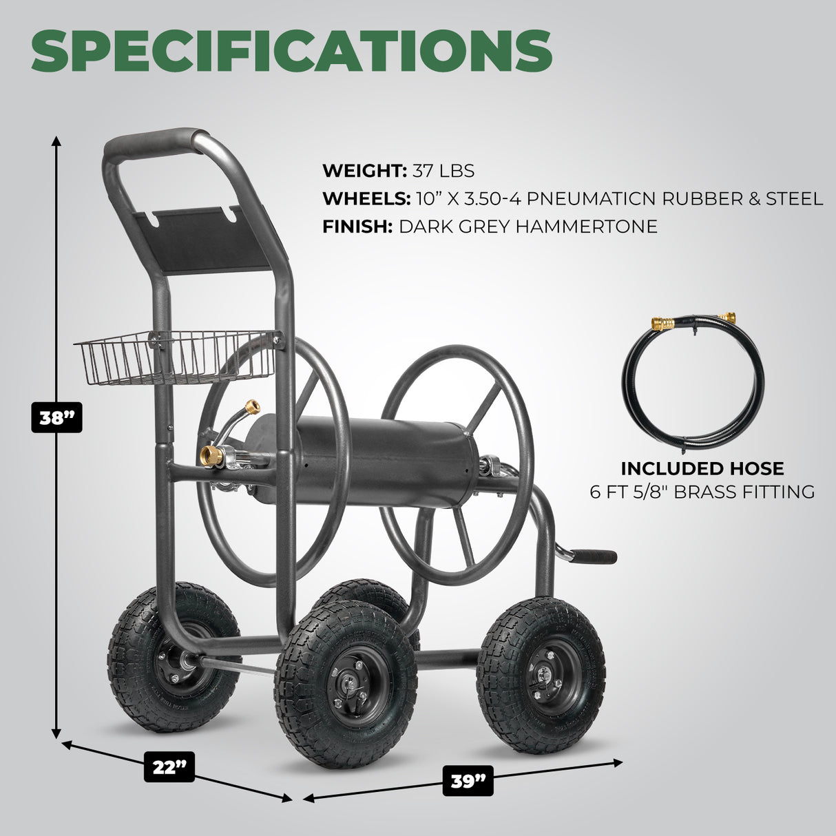 XtremepowerUS Outdoor 300' Hose Reel Cart Capacity Patio Garden w/ Wheels, Grey