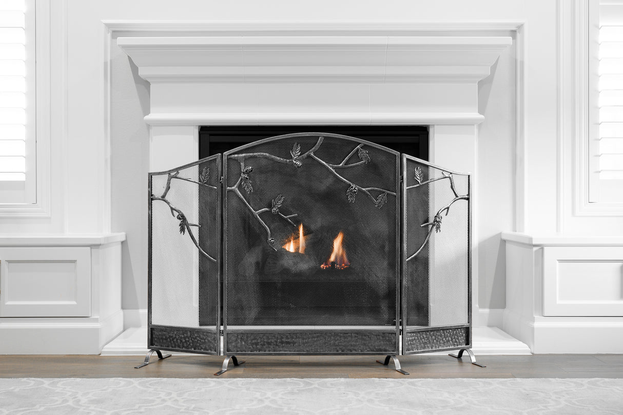 Barton 53" x 36" Fireplace Screen 3 Panel Spark Guard w/ Tree Branches, Black