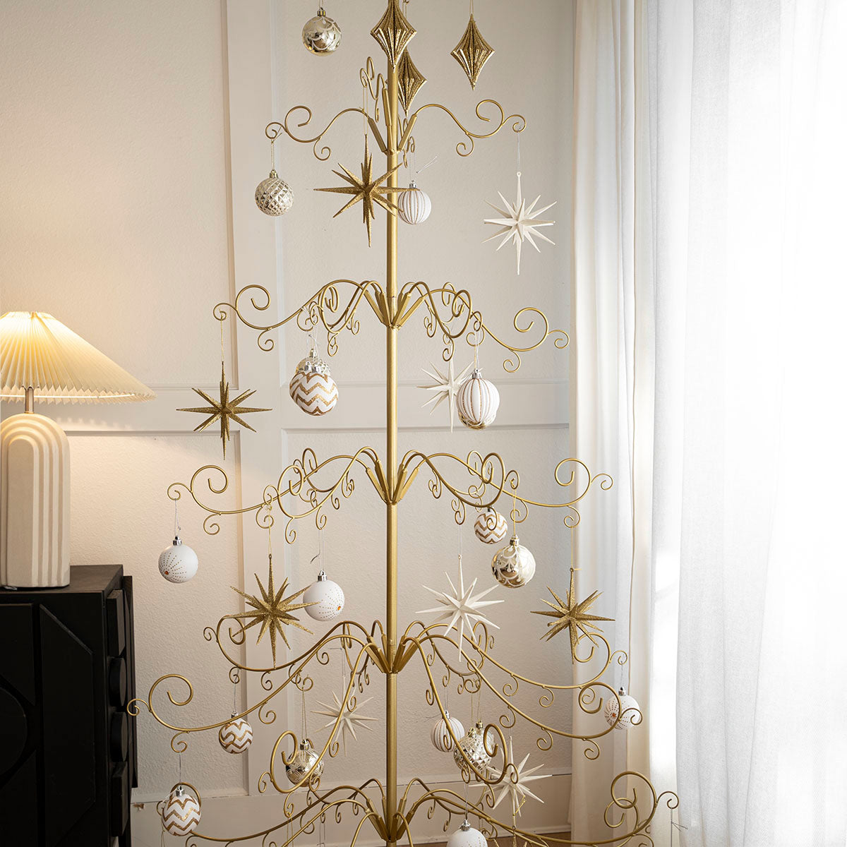 Barton 6.4ft Metal Rotating Christmas Ornament Display Tree Stand, Gold